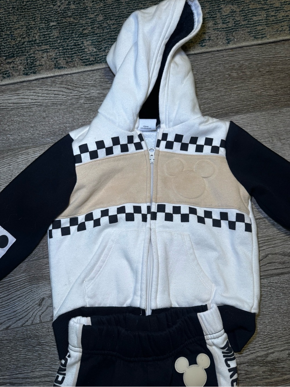Disney Black, White and Tan Mickey & Friends Zip Hoodie & Jogger Set 3T - Picture 8 of 9
